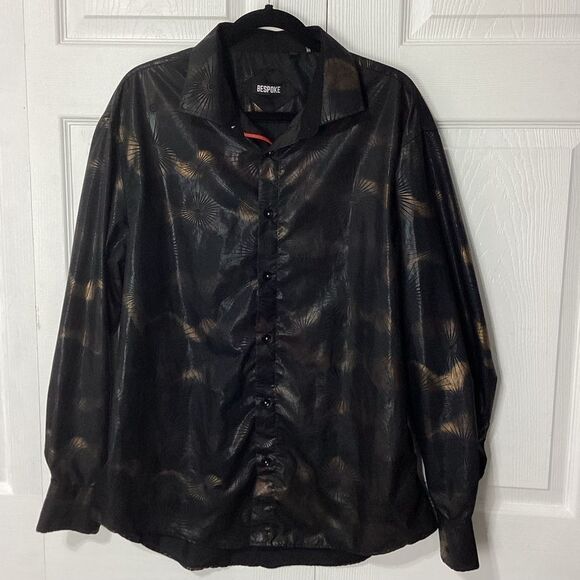 Bespoke Button Up Shirt Black With Copper Starburst Design 2XL - Picture 1 of 9